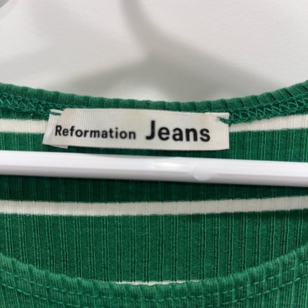Reformation Kendy knit women’s green and white striped dress - Picture 3 of 4